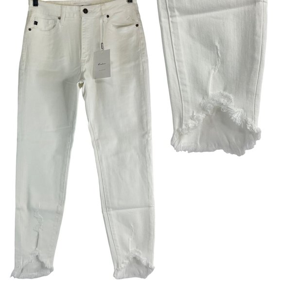 KanCan Jeans Women's SZ 29 White Distressed Fray Ankle Stretch Skinny Crop $78 - Picture 3 of 12